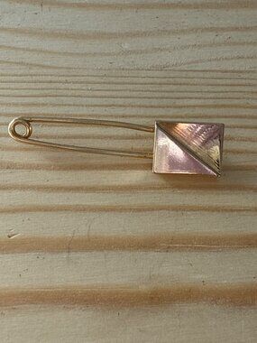 Vintage Gold Geometric Safety Pin Brooch Modernist Minimalist Avant-Garde 80s